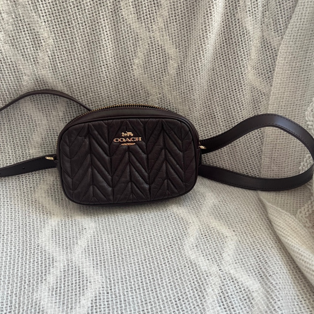 Coach quilted brown leather belt bag